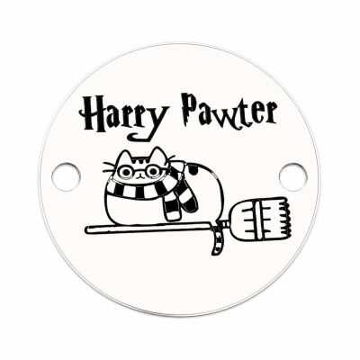 Bănuț argint 925 gravat pisica Harry Pawter pe mătură, Ø 16,5 mm — de Halloween E0917