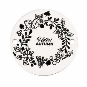 Bănuț argint 925 gravat coroniță florală și mesajul Hello! AUTUMN, Ø 16,5 mm — de toamnă E1283