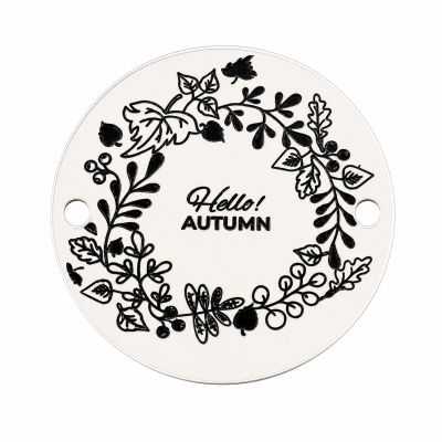 Bănuț argint 925 gravat coroniță florală și mesajul Hello! AUTUMN, Ø 16,5 mm — de toamnă E1283