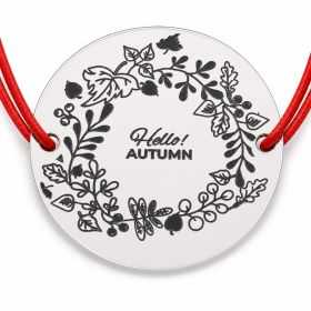 Brățară argint 925 cu bănuț coroniță florală și mesajul Hello! AUTUMN, șnur reglabil — cadou de toamnă B-E1283