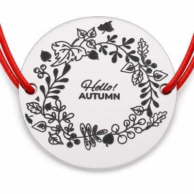 Brățară argint 925 cu bănuț coroniță florală și mesajul Hello! AUTUMN, șnur reglabil — cadou de toamnă B-E1283