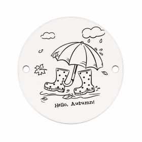 Bănuț argint 925 gravat umbrelă, cizmulițe și mesajul Hello, Autumn!, Ø 16,5 mm — de toamnă E1282