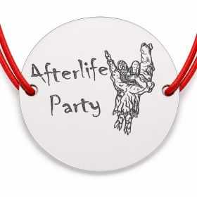 Brățară argint 925 cu bănuț mesajul Afterlife Party și personaj scheletic, șnur reglabil — cadou de Halloween B-E0720