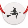 Brățară argint 925 cu bănuț vrăjitoare pe mătură, șnur reglabil — cadou de Halloween B-E0749