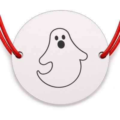 Brățară argint 925 cu bănuț fantomă prietenoasă, șnur reglabil — cadou de Halloween B-E0918