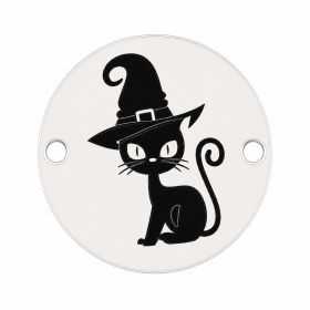 Bănuț Halloween din argint 925 Pisică neagră cu pălărie de vrăjitoare, 16.5 mm E1280-GS