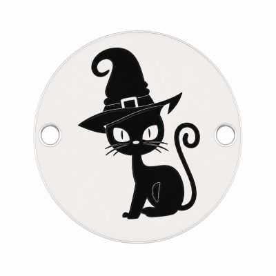 Bănuț Halloween din argint 925 Pisică neagră cu pălărie de vrăjitoare, 16.5 mm E1280-GS