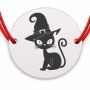 Brățară argint 925 cu bănuț pisică neagră cu pălărie de vrăjitoare, șnur reglabil — cadou de Halloween B-E1280