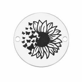 Bănuț floarea-soarelui cu fluturi din argint 925, gravură 16.5 mm E1436-GS