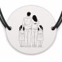 Brățară argint 925 cu bănuț gravat familie cu gemene, șnur negru reglabil — R0106