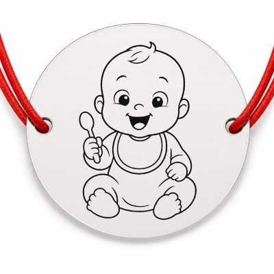 Brățară argint 925 cu bănuț gravat bebe cu bavețică, șnur roșu reglabil — R0156