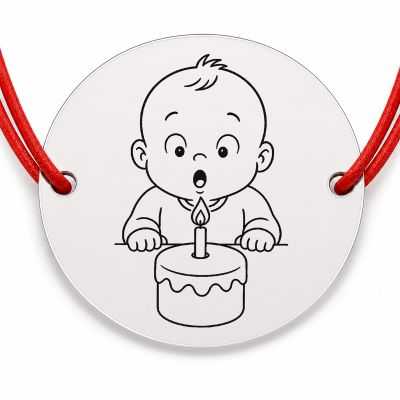 Brățară argint 925 cu bănuț gravat bebe la prima aniversare, șnur roșu reglabil — R0166