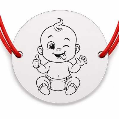 Brățară argint 925 cu bănuț gravat bebe care scoate limba, șnur roșu reglabil — R0171