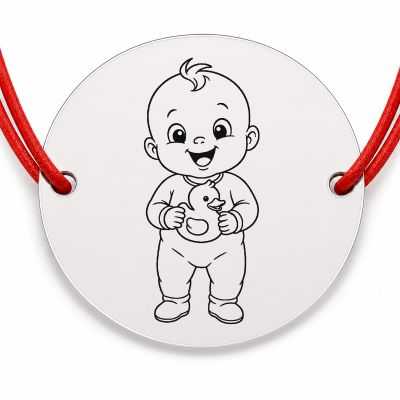 Brățară argint 925 cu bănuț gravat bebe cu rățușca de baie, șnur roșu reglabil — R0174