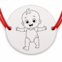 Brățară argint 925 cu bănuț gravat bebe la primii pași, șnur roșu reglabil — R0175
