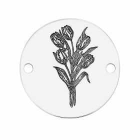 Bănuț argint 925 gravat buchet de lalele, Ø 12 mm — de primăvară E1972