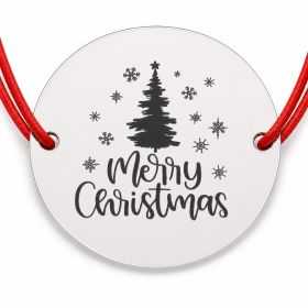 Brățară argint 925 cu bănuț brad și mesajul Merry Christmas, șnur reglabil — cadou de Crăciun B-E0727