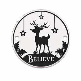 Bănuț argint 925 gravat ren, stele și mesajul BELIEVE, Ø 16,5 mm — de Crăciun E1383