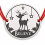Brățară argint 925 cu bănuț ren, stele și mesajul BELIEVE, șnur reglabil — cadou de Crăciun B-E1383