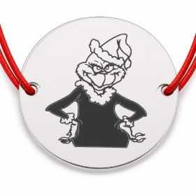 Brățară argint 925 cu bănuț personajul Grinch de Crăciun, șnur reglabil — cadou de Crăciun B-E0759