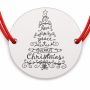 Brățară argint 925 cu bănuț brad din cuvinte festive, șnur reglabil — cadou de Crăciun B-E0728
