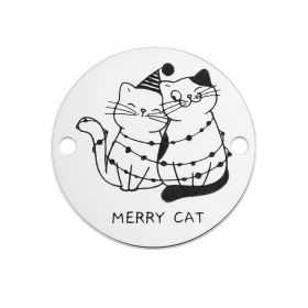 Bănuț argint 925 gravat două pisicuțe Merry Cat, Ø 16,5 mm — de Crăciun E1316