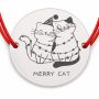 Brățară argint 925 cu bănuț două pisicuțe Merry Cat, șnur reglabil — cadou de Crăciun B-E1316
