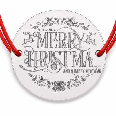 Brățară argint 925 cu bănuț mesaj vintage Merry Christmas, șnur reglabil — cadou de Crăciun B-E0998
