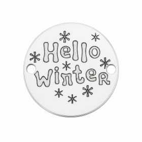 Bănuț argint 925 gravat mesaj Hello Winter și fulgi, Ø 16,5 mm — de iarnă E0971