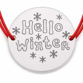 Brățară argint 925 cu bănuț mesaj Hello Winter și fulgi, șnur reglabil — cadou de iarnă B-E0971