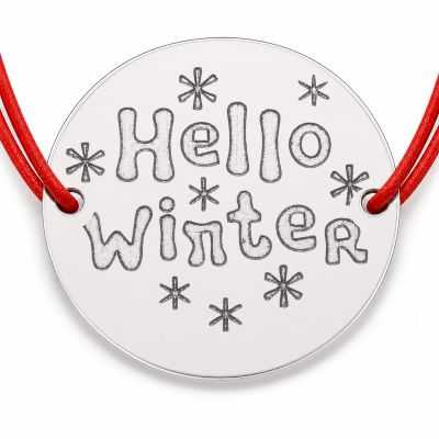 Brățară argint 925 cu bănuț mesaj Hello Winter și fulgi, șnur reglabil — cadou de iarnă B-E0971