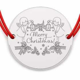 Brățară argint 925 cu bănuț îngeri și mesaj Merry Christmas, șnur reglabil — cadou de Crăciun B-E0983