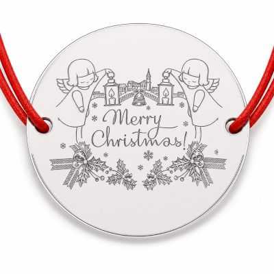 Brățară argint 925 cu bănuț îngeri și mesaj Merry Christmas, șnur reglabil — cadou de Crăciun B-E0983