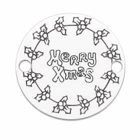Bănuț argint 925 gravat coroniță de ilice și mesaj Merry Xmas, Ø 16,5 mm — de Crăciun E0979