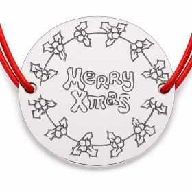 Brățară argint 925 cu bănuț coroniță de ilice și mesaj Merry Xmas, șnur reglabil — cadou de Crăciun B-E0979