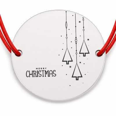 Brățară argint 925 cu bănuț mesaj Merry Christmas și brazi suspendați, șnur reglabil — cadou de Crăciun B-E0745