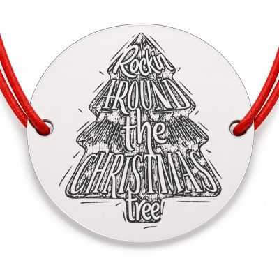 Brățară argint 925 cu bănuț brad tipografic Rockin Around the Christmas Tree, șnur reglabil — cadou de Crăciun B-E1005