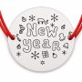 Brățară argint 925 cu bănuț mesaj New Year și fulgi, șnur reglabil — cadou de Anul Nou B-E1007