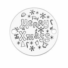 Bănuț argint 925 gravat mesaj Merry Xmass și fulgi, Ø 16,5 mm — de Crăciun E1002