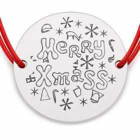 Brățară argint 925 cu bănuț mesaj Merry Xmass și fulgi, șnur reglabil — cadou de Crăciun B-E1002