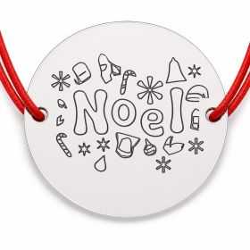 Brățară argint 925 cu bănuț mesaj Noel și motive de Crăciun, șnur reglabil — cadou de Crăciun B-E1009