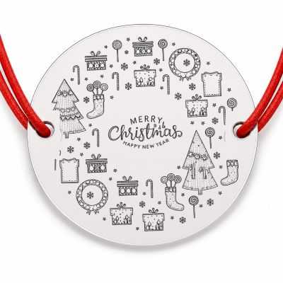 Brățară argint 925 cu bănuț mesaj Merry Christmas și simboluri festive, șnur reglabil — cadou de Crăciun B-E0989