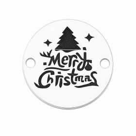 Bănuț argint 925 gravat mesaj Merry Christmas cu brad și steluțe, Ø 16,5 mm — de Crăciun E0953