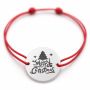 Brățară argint 925 cu bănuț mesaj Merry Christmas cu brad și steluțe, șnur reglabil — cadou de Crăciun B-E0953
