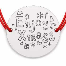 Brățară argint 925 cu bănuț mesaj Enjoy XmaSS și simboluri festive, șnur reglabil — cadou de Crăciun B-E1024