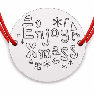 Brățară argint 925 cu bănuț mesaj Enjoy XmaSS și simboluri festive, șnur reglabil — cadou de Crăciun B-E1024