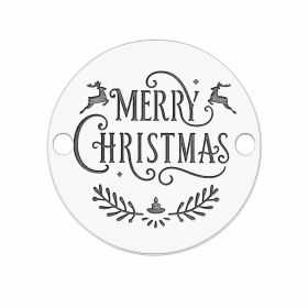 Bănuț argint 925 gravat mesaj Merry Christmas cu reni, Ø 16,5 mm — de Crăciun E0954