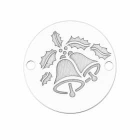 Bănuț argint 925 gravat clopoței și frunze de ilice, Ø 16,5 mm — de Crăciun E0960