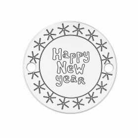 Bănuț argint 925 gravat mesaj Happy New year și fulgi, Ø 16,5 mm — de Anul Nou E0986