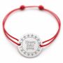 Brățară argint 925 cu bănuț mesaj Happy New year și fulgi, șnur reglabil — cadou de Anul Nou B-E0986